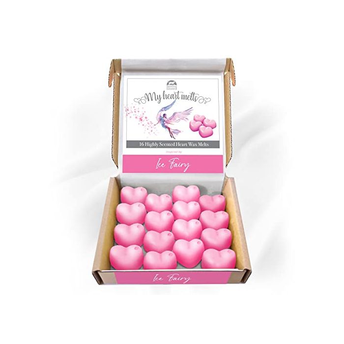 Ice Fairy Wax Melts: 16 x 5 g de cera perfumada en forma de corazón, vegana y apta para mascotas, libre de crueldad y plástico, alternativa a las velas 