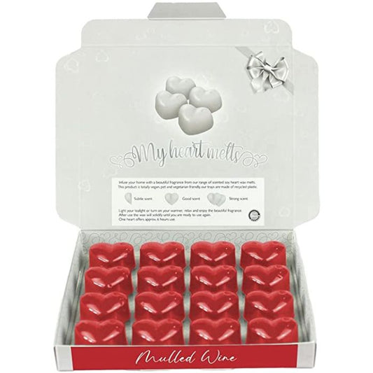 Mulled Wine Wax Melts: 16 x 5g PCS Heart Shaped Scented Wax Melts in a Presentation Gift Box, Vegan & Pet Friendly, Cruelty Free, Candle Alternative