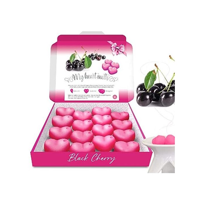 Black Cherry Wax Melts: 16 x 5g Heart Shaped Wax Melts Scented in a Presentation Gift Box, Vegan & Pet Friendly, Cruelty Free, Candle Alternative