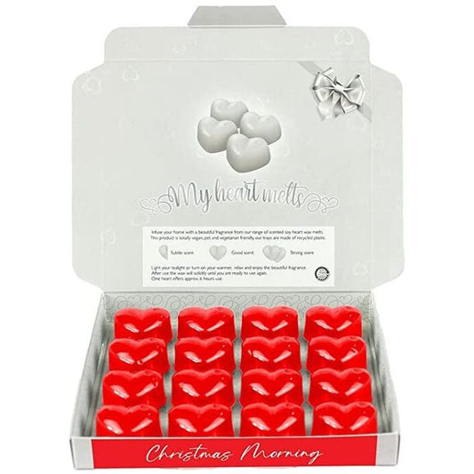 Christmas Morning Wax Melts: 16 x 5g PCS Heart Shaped Scented Wax Melts in a Presentation Gift Box, Vegan & Pet Friendly, Cruelty Free, Candle Alternative