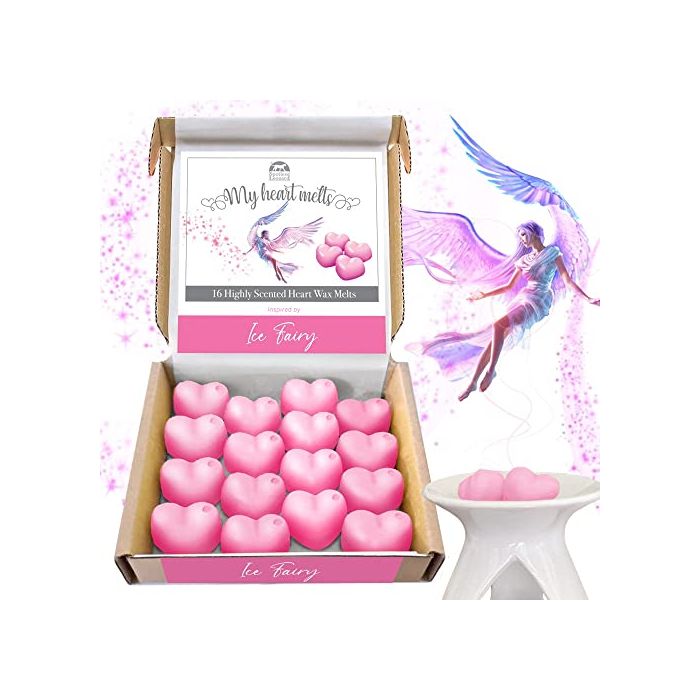 Ice Fairy Wax Melts: 16 x 5 g de cera perfumada en forma de corazón, vegana y apta para mascotas, libre de crueldad y plástico, alternativa a las velas 