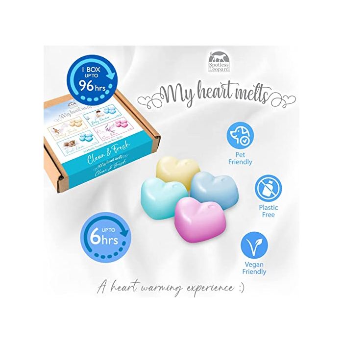 Clean & Fresh Wax Melts: 16 x 5g Heart Shaped Scented Wax Melts, Vegan & Pet Friendly, Cruelty & Plastic Free, Candle Alternative