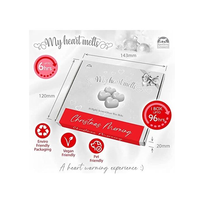 Christmas Morning Wax Melts: 16 x 5g PCS Heart Shaped Scented Wax Melts in a Presentation Gift Box, Vegan & Pet Friendly, Cruelty Free, Candle Alternative