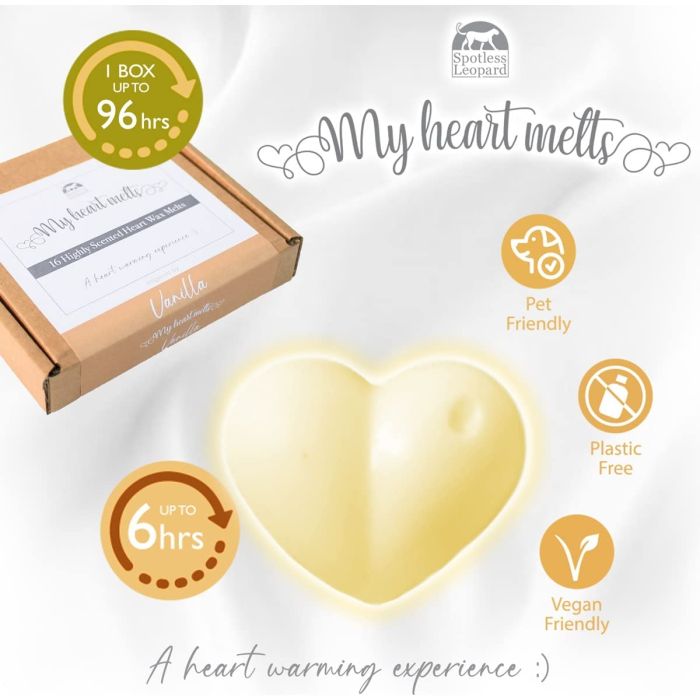 Vanilla Wax Melts: 16 x 5g Heart Shaped Wax Melts Scented with Vanilla in a Gift Box, Cruelty & Plastic Free, Candles Gifts for Women, Candle Alternative