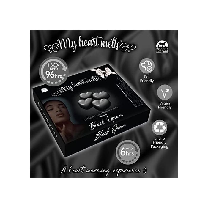 Black Opium Wax Melts: 16 x 5 g Heart Shaped Wax Melts Scented and Inspired by Black Opium Perfume in a Presentation Gift Box, Vegan & Pet Friendly, Cruelty Free, Candle Alternative