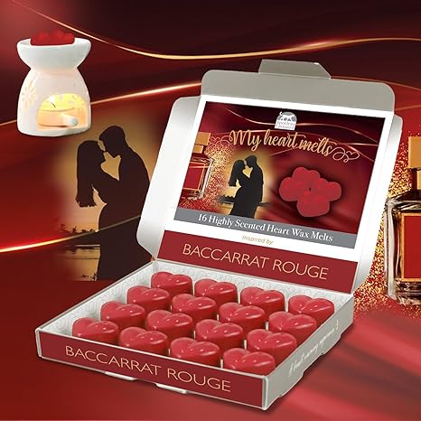 Cera para derretir Baccarat Rouge - 16 x 5 g en forma de corazón, fragancia deliciosa en una elegante caja de regalo - Leopardo impecable - Set de regalo aromático - Fabricado en el Reino Unido 