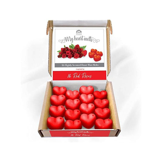 16 Rosas Rojas Cera Derretida: 16 x 5 g Regalos de San Valentín en Forma de Corazón para Ella o Él, Apto para Veganos, Regalos de Aniversario Románticos, Alternativa a Velas de San Valentín, Uso como Decoraciones de San Valentín 