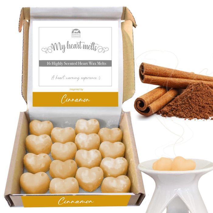 Cinnamon Wax Melts: 16 pcs Heart Shaped Cinnamon Candle Melts | Plastic & Cruelty Free | Vegan & Pet Friendly | Handmade in UK, Candle Alternative