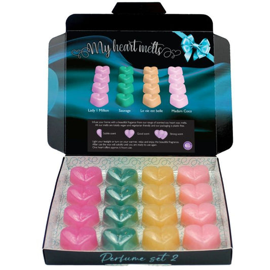 Mixed Perfume 2 Wax Melts: 16 Heart Shaped Melts in a Presentation Gift Box 4 of Each Madam Coco, Lady 1 Million, La Vie Est Belle, Sauvage