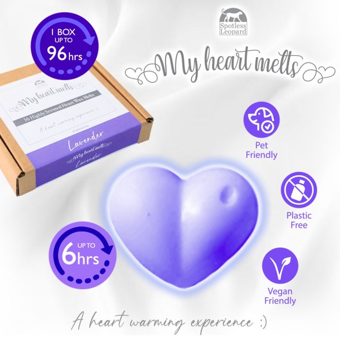 Lavender Wax Melts: 16 pcs x 5g Long Lasting Heart Shaped Lavender Candle Melts | Plastic Free | Cruelty Free | Vegan | Pet Friendly | Handmade in UK, Candle Alternative