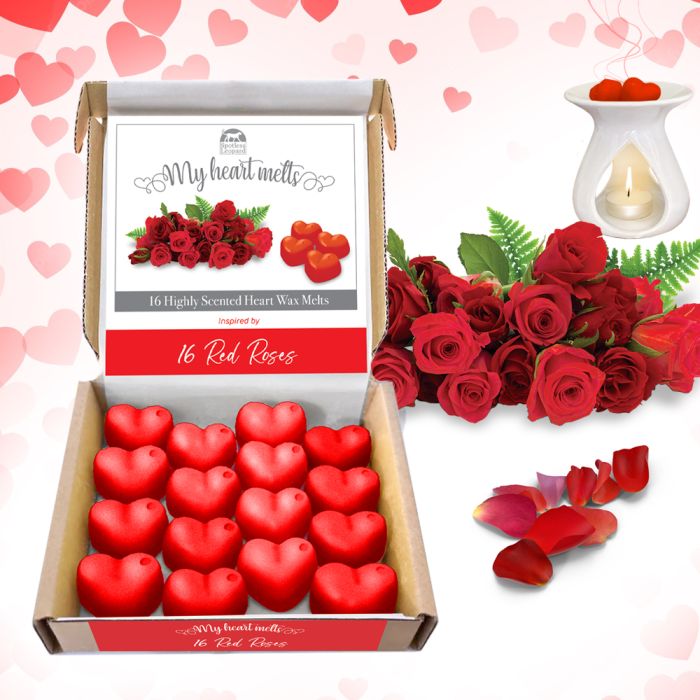 16 rote Rosen-Wachsschmelzen: 16 x 5 g herzförmige Valentinstagsgeschenke für Sie oder Ihn, veganfreundliche, romantische Jubiläumsgeschenke, Alternative zu Valentinstagskerzen, Verwendung als Valentinstagsdekoration 