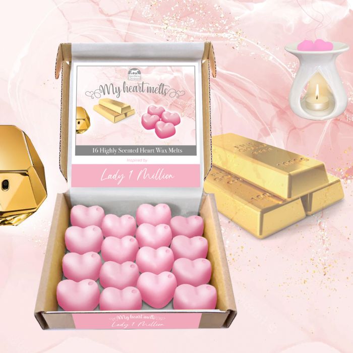 Lady Million Wax Melts, 16 x 5 g herzförmige Lady 1 Million Wax Melts, Premium-Qualität, mit Liebe handgefertigt, Lady One Million Parfüm Wax Melts Alternative zu stark duftenden Kerzen 