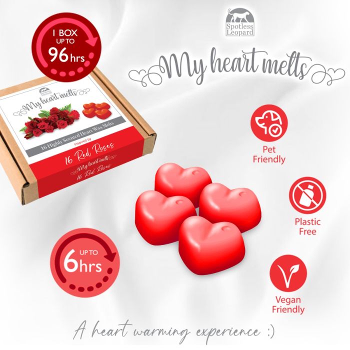 16 Red Roses Wax Melts: 16 x 5 g Heart Shaped Valentines Gifts for Her or Him, Vegan Friendly, Romantic Anniversary Presents, Valentine Candle Alternative, Use as Valentines Decorations