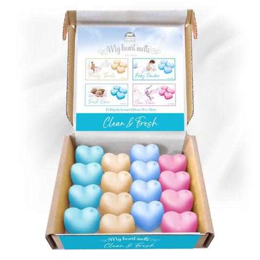 Clean & Fresh Wax Melts: 16 x 5g Heart Shaped Scented Wax Melts, Vegan & Pet Friendly, Cruelty & Plastic Free, Candle Alternative