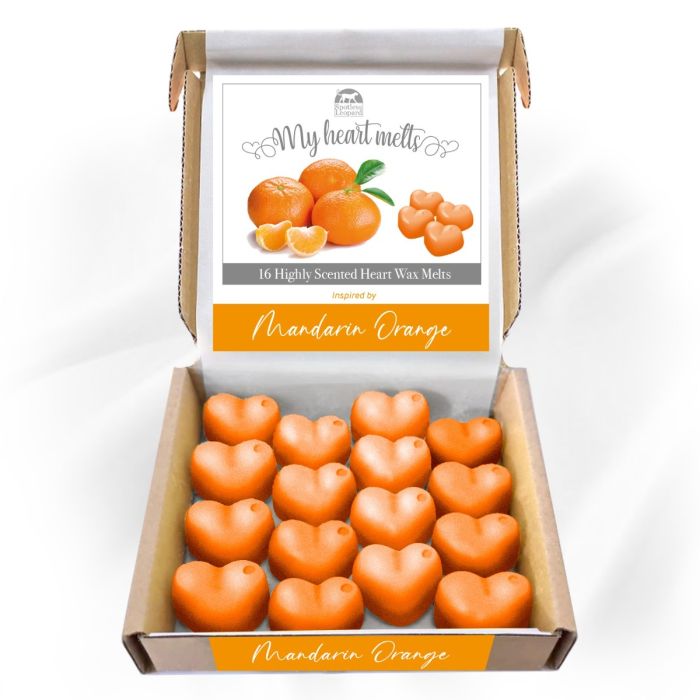 Mandarin Orange Wax Melts: 16 x 5g Heart Shaped Scented Wax Melts, Vegan & Pet Friendly, Cruelty & Plastic Free, Candle Alternative