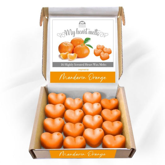 Cera de naranja mandarina derretida: 16 x 5 g de cera perfumada en forma de corazón, vegana y apta para mascotas, libre de crueldad y plástico, alternativa a velas 