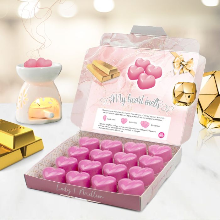 Lady Million Wax Melts, 16 x 5 g en forma de corazón Lady 1 Million Wax Melts, en caja de regalo de presentación, calidad premium, hecho a mano con amor, Lady One Million Perfume Wax Melts fuerte vela aromática alternativa 2 