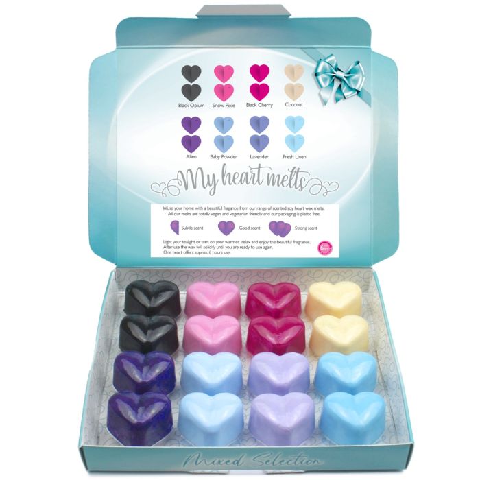 Mixed Scents Wax Melts: 16 Heart Shaped Melts in a Presentation Gift Box