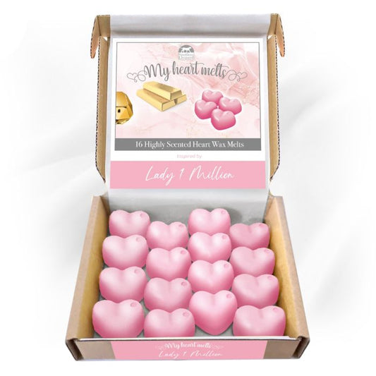 Lady Million Wax Melts, 16 x 5g Heart Shaped Lady 1 Million Wax Melts, Premium Quality, Handmade with Love, Lady One Million Perfume Wax Melts Strong Scented Candle Alternative