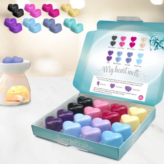 Mixed Scents Wax Melts: 16 Heart Shaped Melts in a Presentation Gift Box