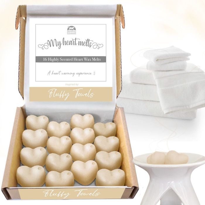 Fluffy Towels Wax Melts: 16 pcs Heart Shaped Melts Scented with Notes of Lemon, Apple, Lavender and Lily Fresh Wax Melt Set Plastic & Cruelty Free, Vegan & Pet Friendly.