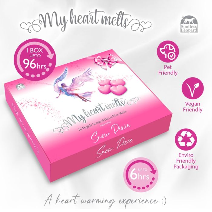 Snow Pixie Wax Melts: 16 x 5g Heart Shaped Wax Melts Scented in a Presentation Gift Box, Vegan & Pet Friendly, Cruelty Free, Handmade in UK aka Ice Fairy, Candle Alternative Wax Melts Gift Set