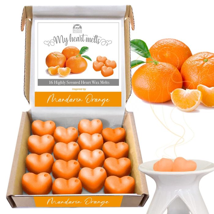 Cera de naranja mandarina derretida: 16 x 5 g de cera perfumada en forma de corazón, vegana y apta para mascotas, libre de crueldad y plástico, alternativa a velas 