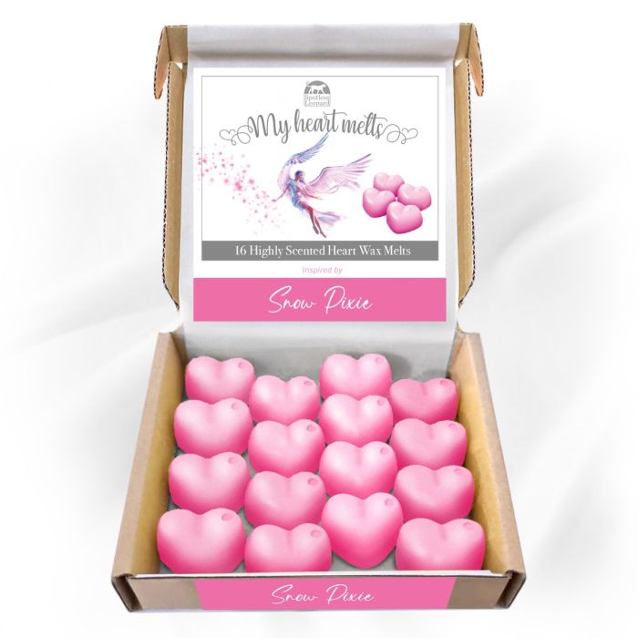 Snow Pixie Wax Melts: 16 x 5 g de cera perfumada en forma de corazón, vegana y apta para mascotas, libre de crueldad y plástico, también conocida como Ice Fairy, alternativa a las velas 