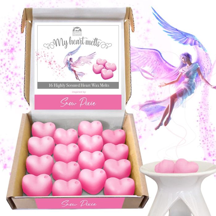 Snow Pixie Wax Melts: 16 x 5 g de cera perfumada en forma de corazón, vegana y apta para mascotas, libre de crueldad y plástico, también conocida como Ice Fairy, alternativa a las velas 