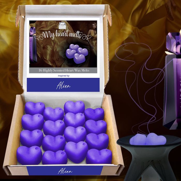 Alien Wax Melts: 16 piezas x 5 g de cera perfumada en forma de corazón inspirada en Alien Perfume, vegana y apta para mascotas, libre de crueldad y plástico, alternativa a velas 2 