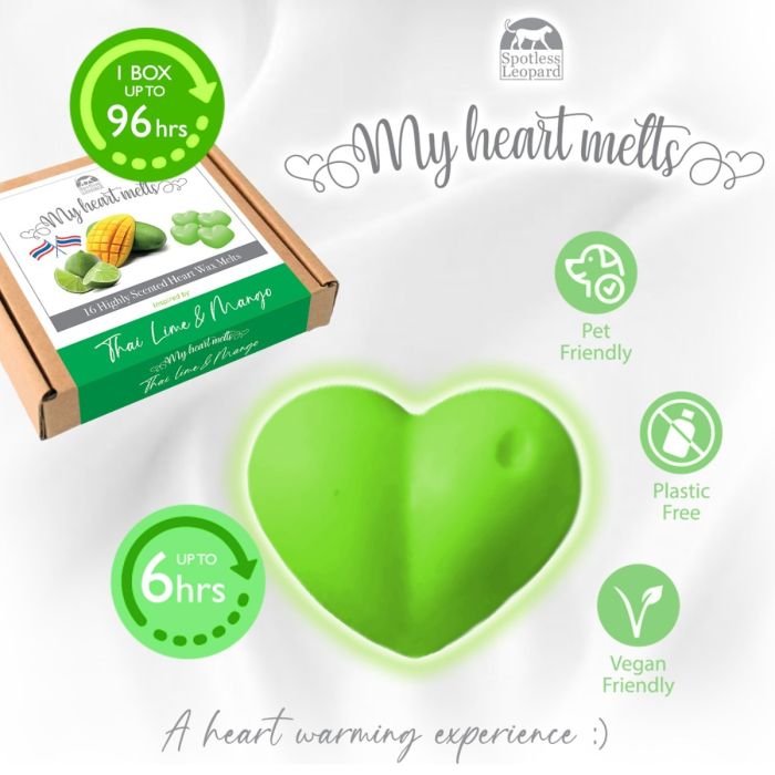 Thai Lime & Mango Wax Melts: 16 x5g PCS Heart Shaped Candles Gifts for Women, Vegan & Pet Friendly, Cruelty & Plastic Free, Mango and Lime Scented Wax Melts