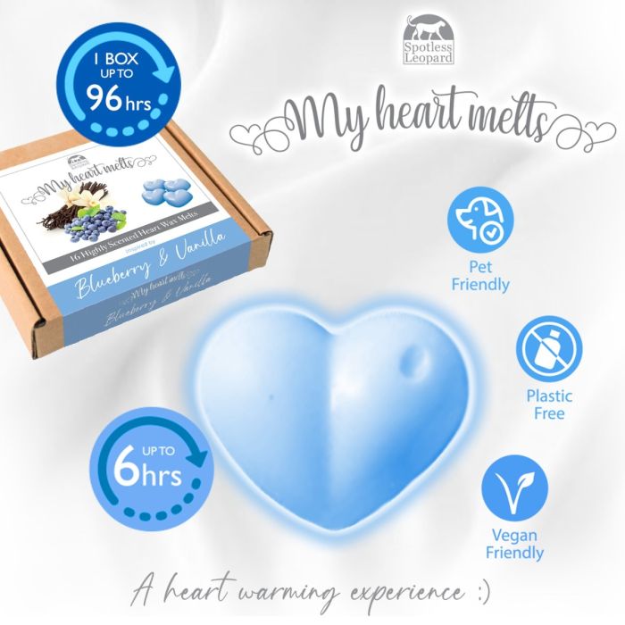 Blueberry and Vanilla Wax Melts- 16 x 5g Heart Shaped Strong Scented Wax Melts in a Gift Box, Handemade in The UK, Candle Alternative