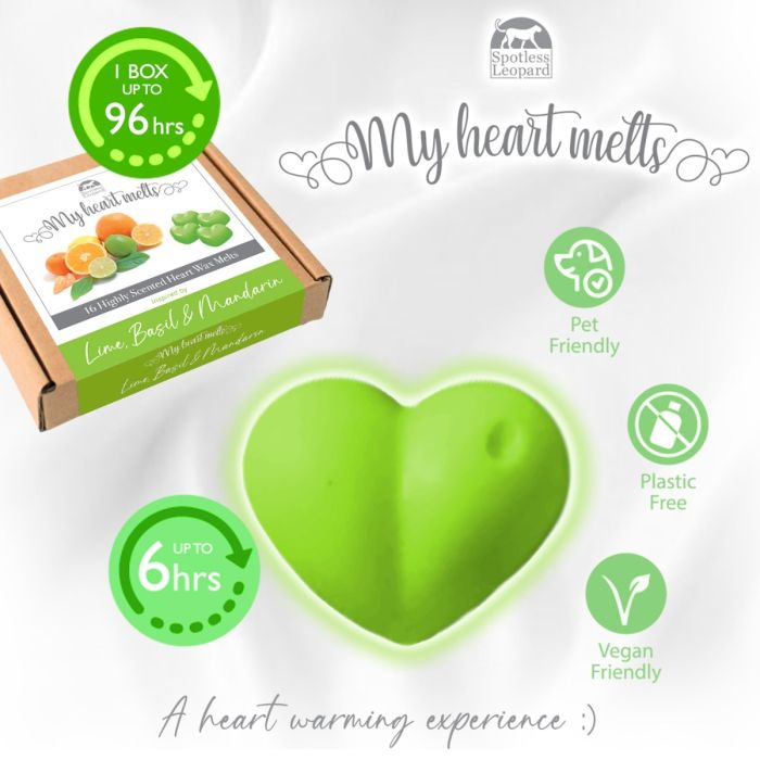 Lime Basil and Mandarin Wax Melts: 16 pcs Heart Shaped Wax Melts Scented with a Base of Essential Oils of Patchouli, Orange and Petitgrain, Candle Alternative