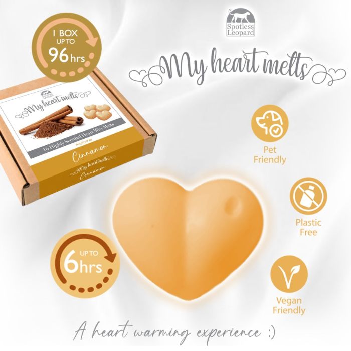 Cinnamon Wax Melts: 16 pcs Heart Shaped Cinnamon Candle Melts | Plastic & Cruelty Free | Vegan & Pet Friendly | Handmade in UK, Candle Alternative