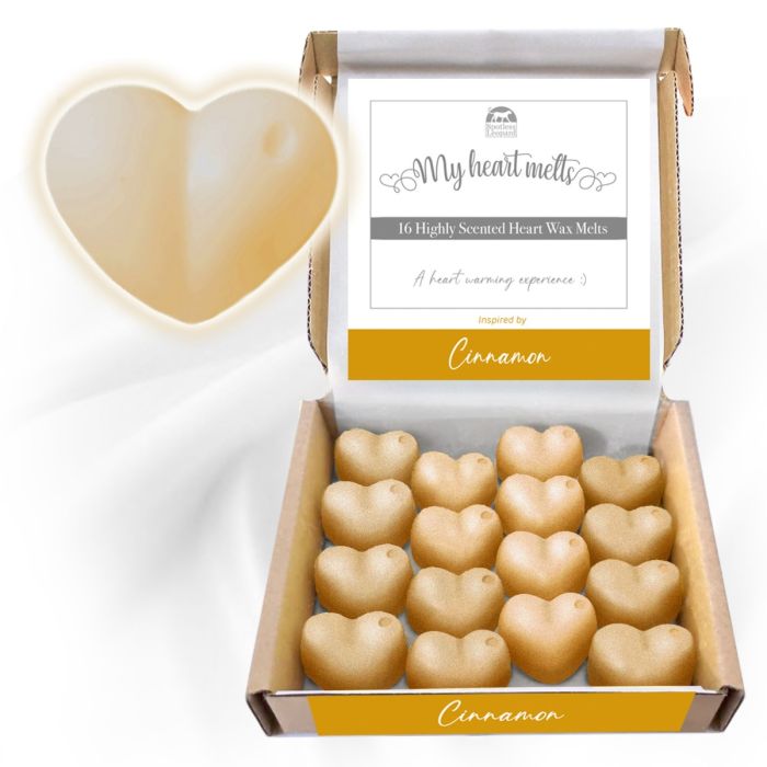 Cinnamon Wax Melts: 16 pcs Heart Shaped Cinnamon Candle Melts | Plastic & Cruelty Free | Vegan & Pet Friendly | Handmade in UK, Candle Alternative