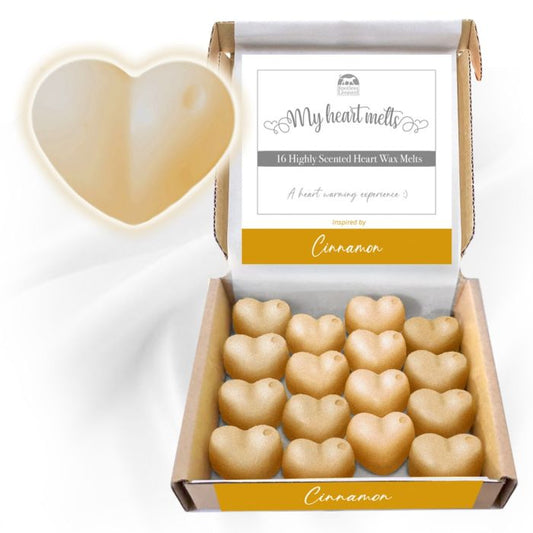 Cinnamon Wax Melts: 16 pcs Heart Shaped Cinnamon Candle Melts | Plastic & Cruelty Free | Vegan & Pet Friendly | Handmade in UK, Candle Alternative