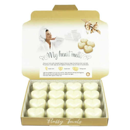 Fluffy Towels Wax Melts: 16 x 5g Heart Shaped Wax Melts Scented in a Presentation Gift Box, Vegan & Pet Friendly, Cruelty Free, Candle Alternative